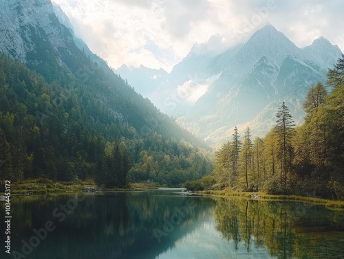 Jasna lake with beautiful mountains. Nature scenery in Triglav national park. Location: Triglav national park. Kranjska Gora, Slovenia, Europe. Mountain lake Jasna in Krajsnka Gora, Slovenia. photo