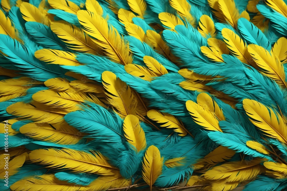Fototapeta premium Yellow Feather Background, Feather Wallpaper, Feathers Background, Fluffy Feather Texture, Feather Pattern, Feather Texture, Fur Texture, AI Generative
