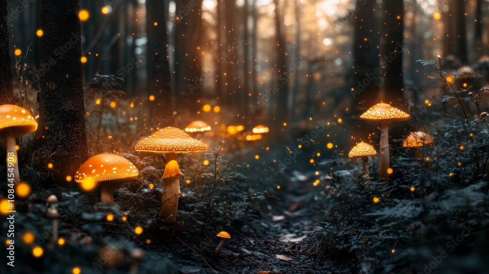 Enchanted Forest Path with Glowing Mushrooms