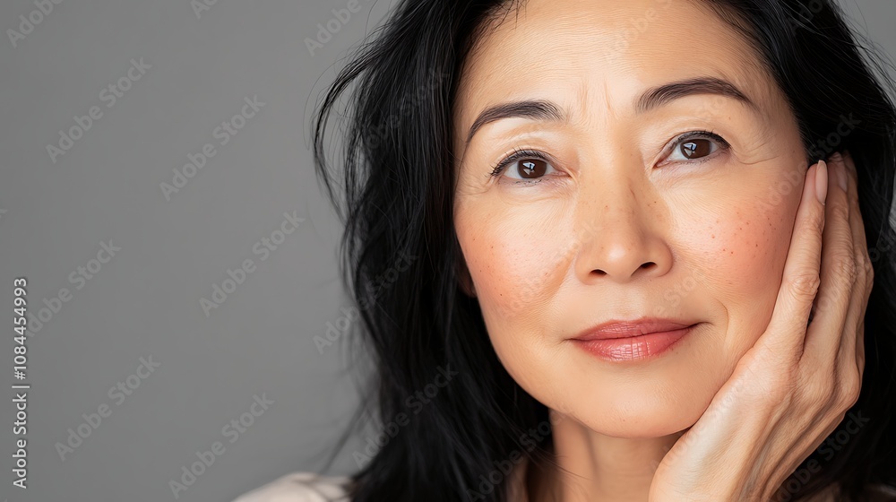 Naklejka premium Portrait of a senior woman with problem skin