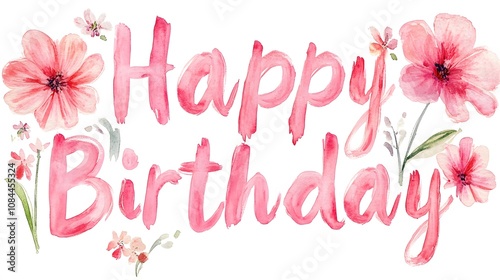 Happy Birthday Colorful Phrase, Pink and Blue, Art Design, Abstract Image, Texture, Pattern Background, Wallpaper, Cover and Screen of Smartphone, PC, Laptop, 9:16 and 16:9 Format
