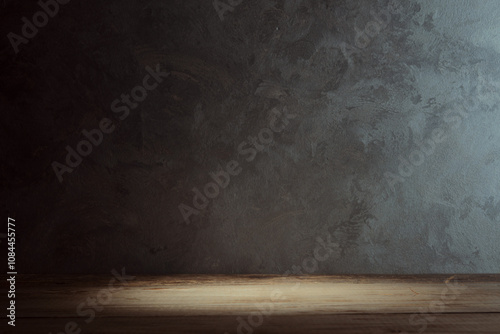 Empty Wooden Surface with Dark Wall