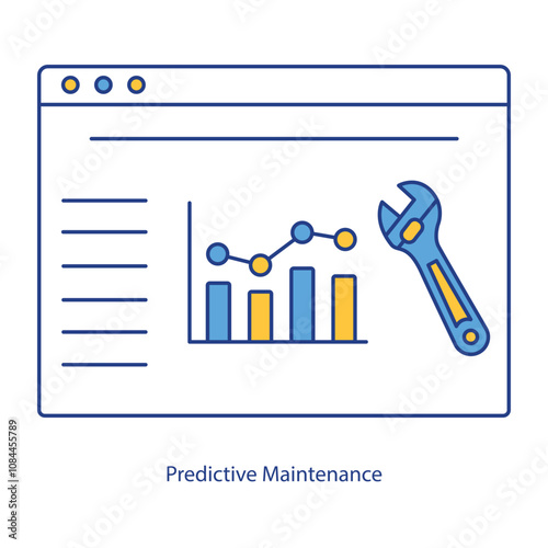 Vector icon for Maintenance Optimization. Wrench with predictive analytics for system reliability.