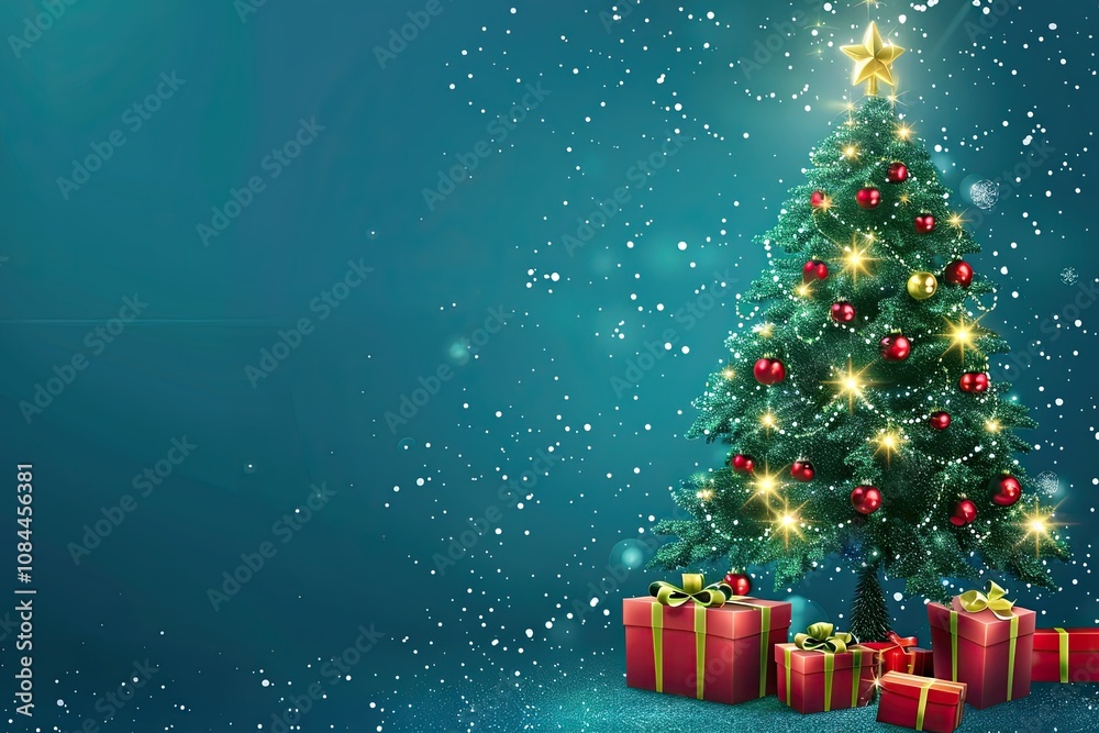 Christmas card on blue background with festive decorations and holiday charm Christmas card on blue background with festive decorations and holiday charm