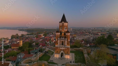Wallpaper Mural Millennium Tower in Zemun on Gardoš Hill - aerial drone footage Torontodigital.ca