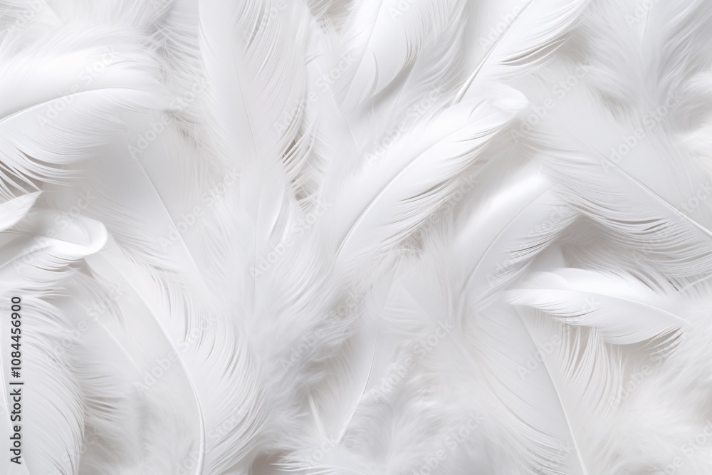 Fototapeta premium White Soft Feathers Background, White Fluffy feathers pattern, Beautiful feathers background, feathers wallpaper, bird feathers pattern, AI Generative