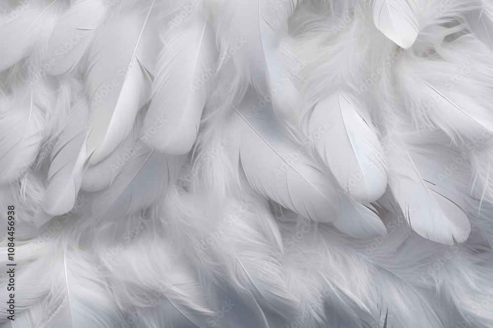 Fototapeta premium White Soft Feathers Background, White Fluffy feathers pattern, Beautiful feathers background, feathers wallpaper, bird feathers pattern, AI Generative