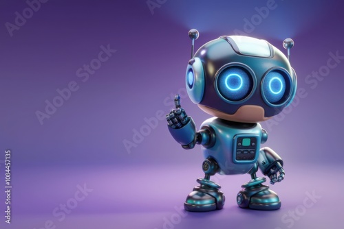 Positive cute robot pointing at a space. Copy space