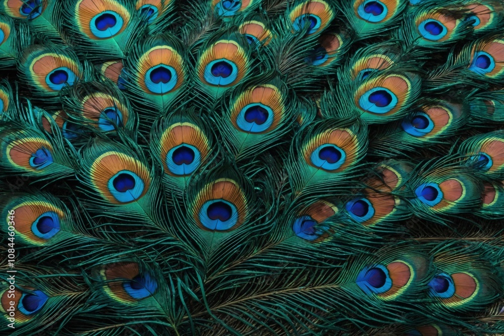 Obraz premium Peacock Feather Background, Peacock Feather, Peacock Feather Texture, Peacock Feather Wallpaper, Feathers Background, AI Generative
