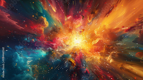 Shiny explosion with a colorful illustration, capturing the essence of a dynamic and lively universe