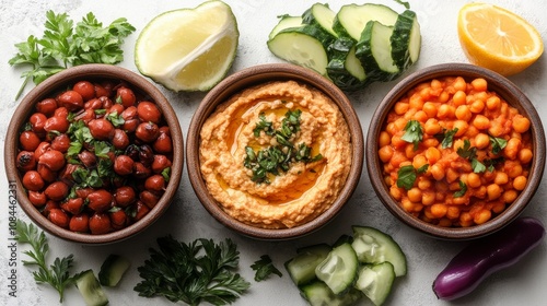 A Vibrant Array of Mediterranean Cuisine: Hummus, Chickpeas, and Beans