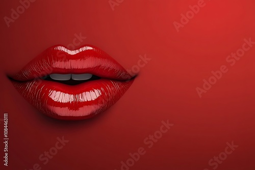 Red lips isolate on red background.