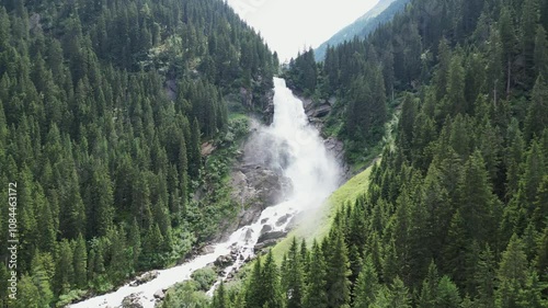 Aerial video of Krimml Waterfalls in Austria shot on a summer day