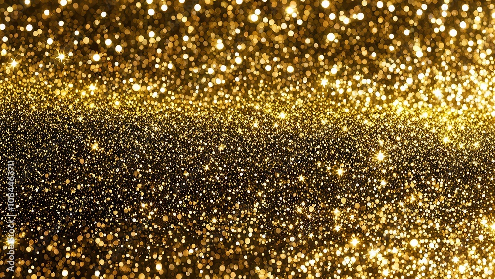 Naklejka premium A shimmering golden background filled with sparkling glitter particles.