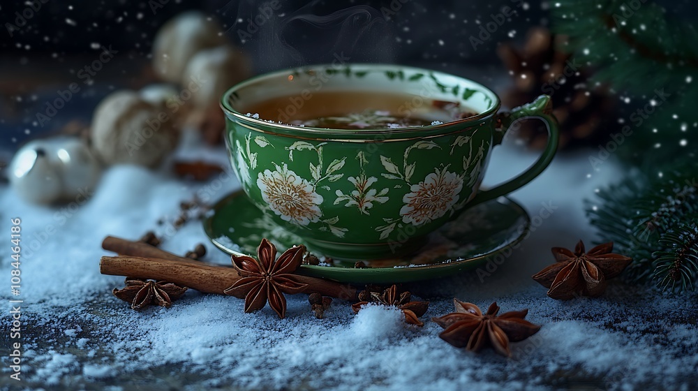 custom made wallpaper toronto digitalCup of hot tea with spices in winter.