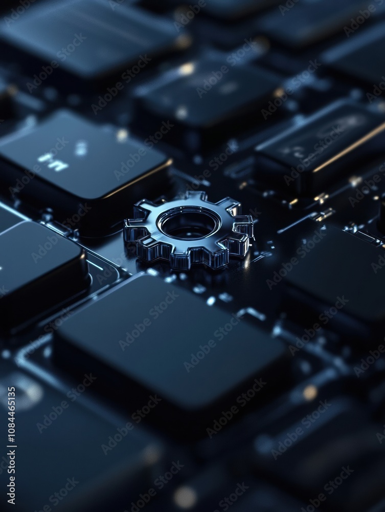 This graphic features a keyboard with a gear symbol overlay, emphasizing technology function and system adjustments. Generative AI This graphic features a keyboard with a gear symbol overlay, emphasizing technology function and system adjustments. Generative AI