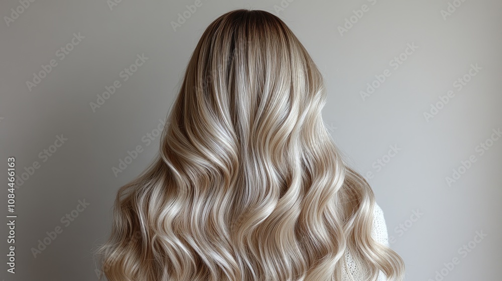 Beautiful wavy hair cascades down smoothly, creating an enchanting and elegant look Beautiful wavy hair cascades down smoothly, creating an enchanting and elegant look