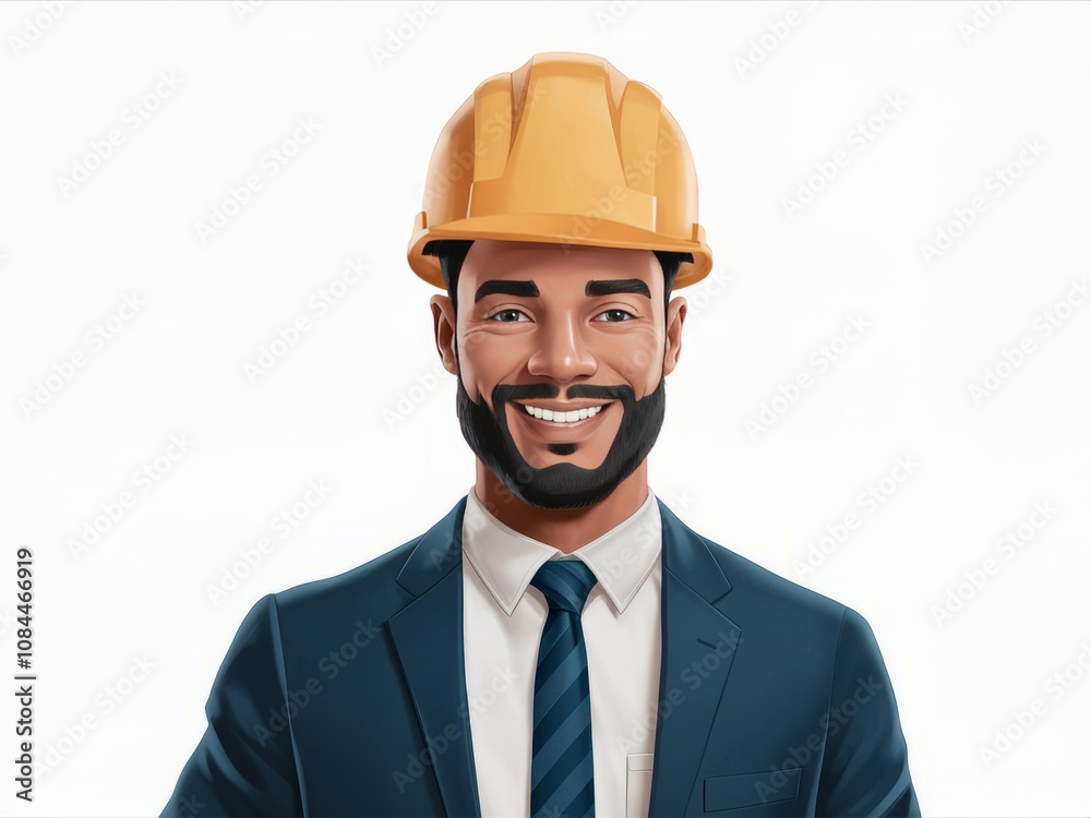 The Architect's Smile: A portrait of a confident architect or construction worker wearing a yellow hard hat, radiating professionalism. The Architect's Smile: A portrait of a confident architect or construction worker wearing a yellow hard hat, radiating professionalism.