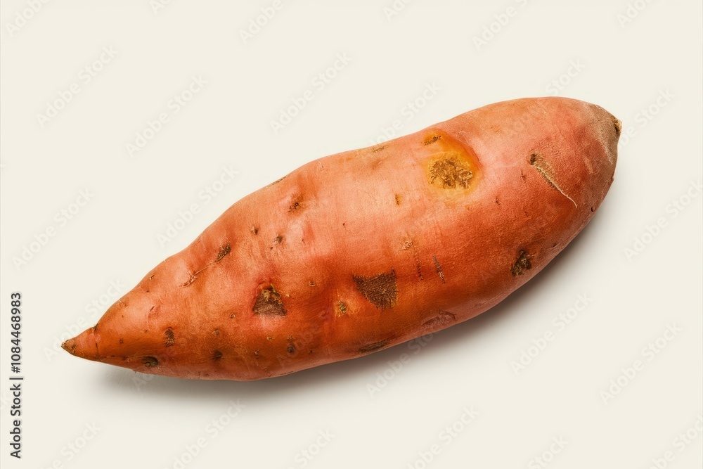 Sweet Potato Perfection: A close-up studio shot of a vibrant sweet potato, showcasing its rich orange skin and natural textures, a symbol of health and wholesome eating. Sweet Potato Perfection: A close-up studio shot of a vibrant sweet potato, showcasing its rich orange skin and natural textures, a symbol of health and wholesome eating.