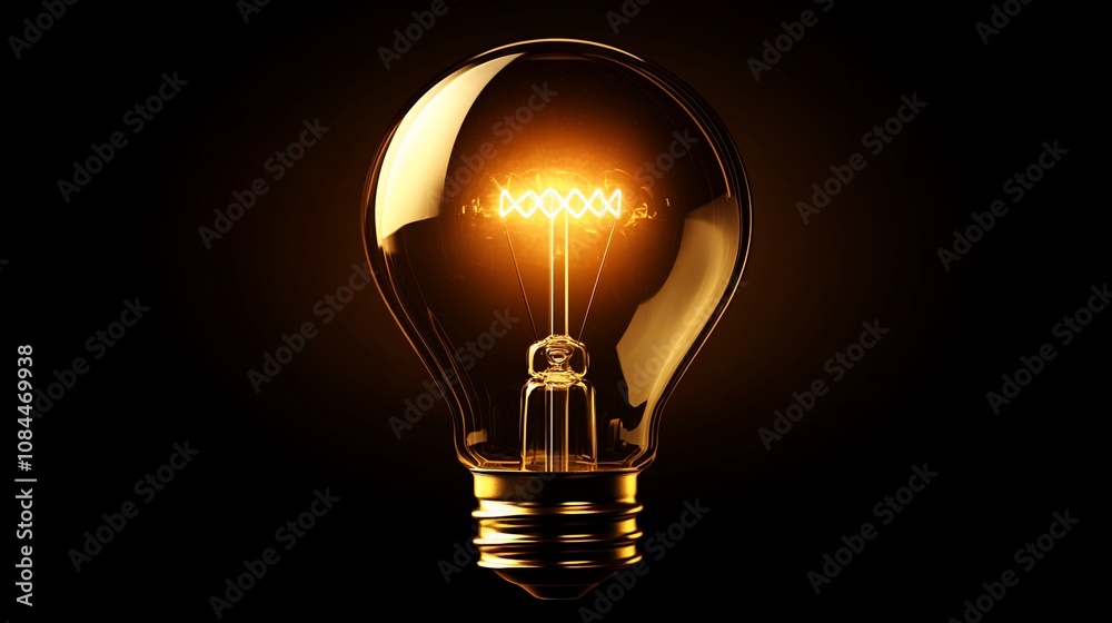 A single illuminated light bulb on a dark background. A single illuminated light bulb on a dark background.