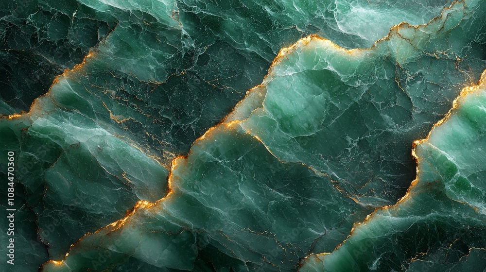 A close-up view of textured green stone with golden veins, showcasing natural beauty. A close-up view of textured green stone with golden veins, showcasing natural beauty.