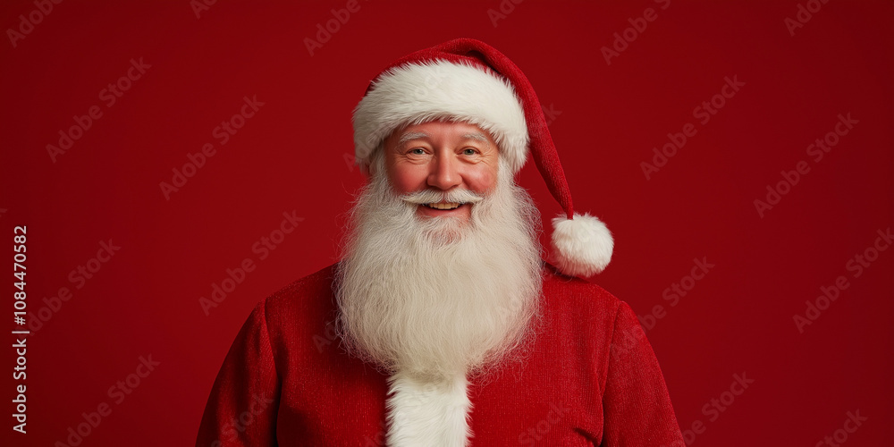 santa claus in a red abstract background with smile face and with red christmas hat santa claus in a red abstract background with smile face and with red christmas hat