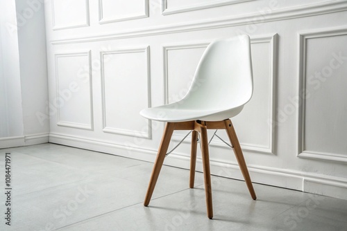 Modern designer plastic chair on a white background used for interior furniture.