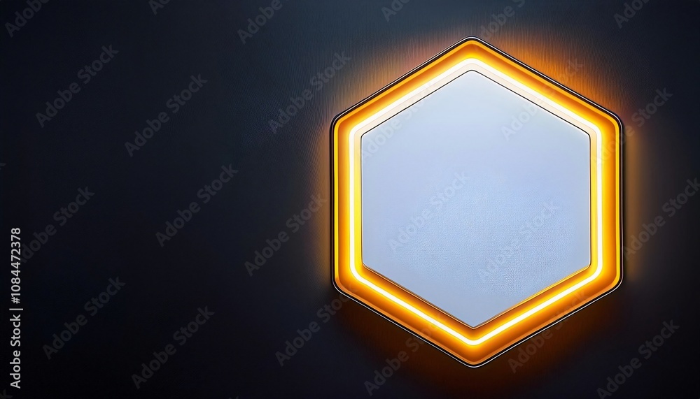 hexagon glowing neon sign on a wall space for text input hexagon glowing neon sign on a wall space for text input