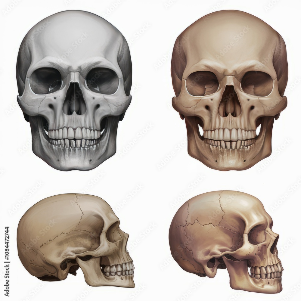 Fototapeta premium Human Skull Anatomy: Four Views 