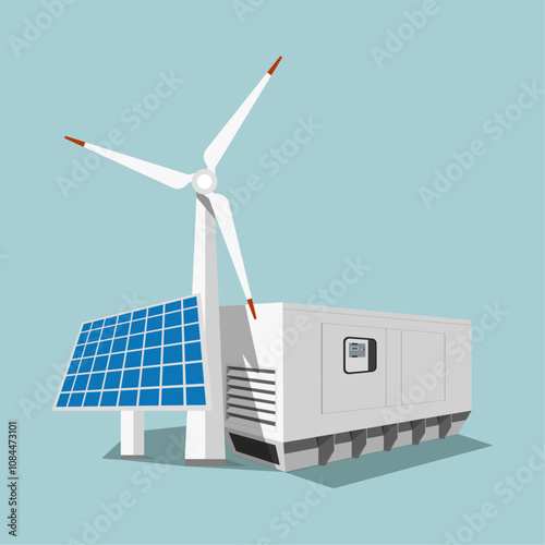 renewable energy. ecological energy. solar panels, windmills. vector