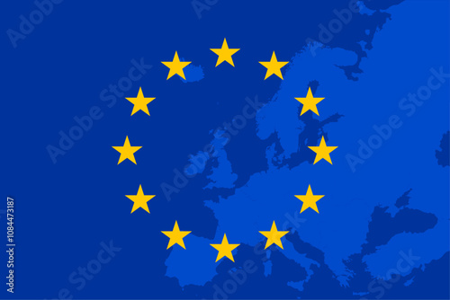 Europe. European Union flag with map of Europe. Vector