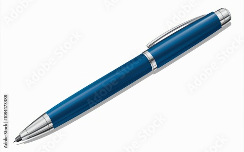 Blue Ink Pen Elegance: A close-up shot of a sleek, blue ballpoint pen, capturing its refined design and elegant simplicity.