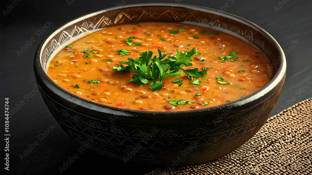 A bowl of hearty lentil soup traditionally eaten on New Year’s Day for good luck, garnished with parsley. A bowl of hearty lentil soup traditionally eaten on New Year’s Day for good luck, garnished with parsley.