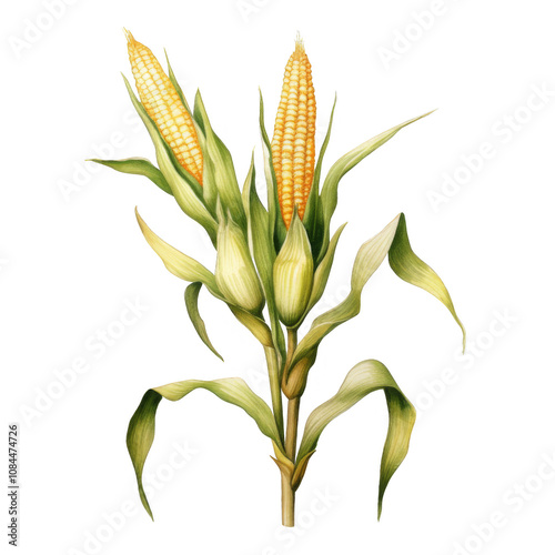 Two Ears of Corn on the Cob, Botanical Illustration