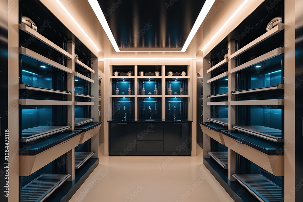 Fototapeta premium Trendy 3D Room Visualization with Luminous Effects and Depth Perception