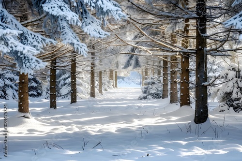 Winter scene of a spruce forest blanketed with snow, creating a peaceful and serene atmosphere. --ar 32 --v 6.0 - Image #2 @liaqat photo