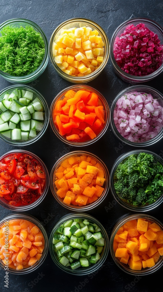 A Colorful Array of Freshly Diced Vegetables Ready for Culinary Creations A Colorful Array of Freshly Diced Vegetables Ready for Culinary Creations