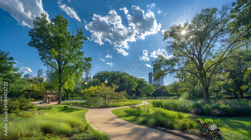 Serene Wilderness and Urban Interface: A Sunny Day View of Oz Park, Chicago