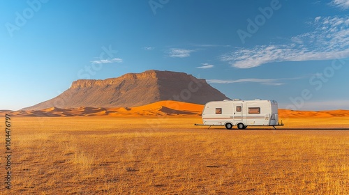 Desert Adventure: A White Campervan in the Expansive Sand Dunes