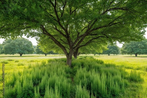 Vibrant Green Trees and Shrubs in Open Meadows on Pure White Background for Ecological Artwork