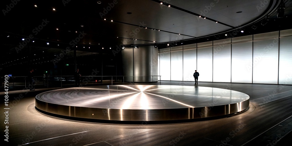 Obraz premium Low Light Technology Background Featuring Metal Circular Brushed Texture, Ideal for Modern Digital Designs and Innovative Projects in a Sophisticated Atmosphere