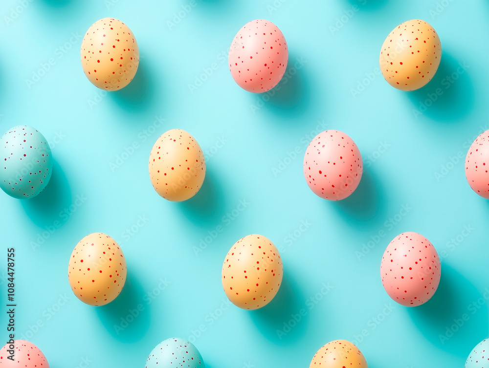 Easter eggs on a blue background top view Easter eggs on a blue background top view