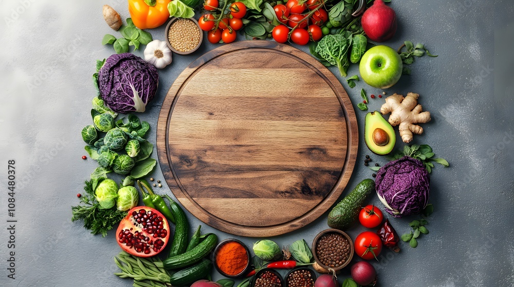 Fresh farm vegetables and fruits, top view. Table full of organic ripe seasonal harvest AI generated Fresh farm vegetables and fruits, top view. Table full of organic ripe seasonal harvest AI generated