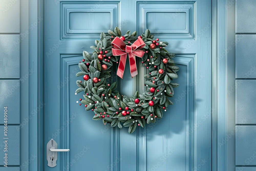 Christmas card on blue background with festive decorations and holiday charm Christmas card on blue background with festive decorations and holiday charm
