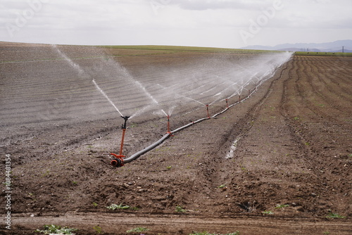 agricultural field with sprinklers