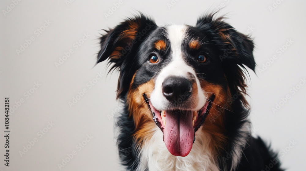 A photo of an Australian Shepherd dog with its tongue out A photo of an Australian Shepherd dog with its tongue out