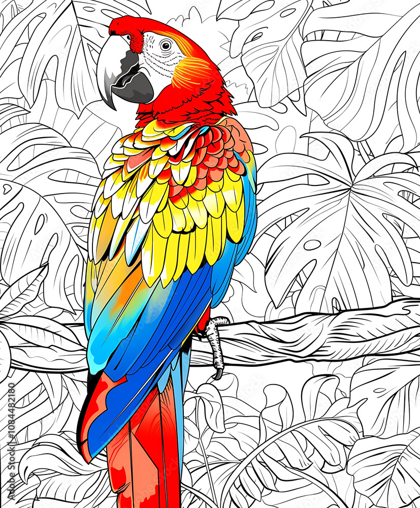 Fototapeta premium Colorful Parrot Perched on Branch