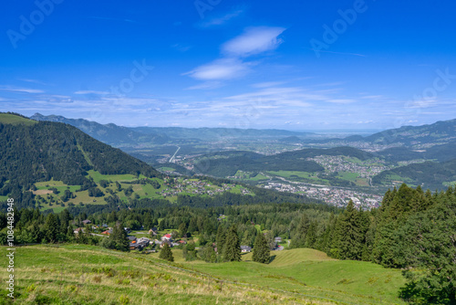 View from the Bazora Alpe toward the Rhine Valley, State of Vorarlberg, Austria