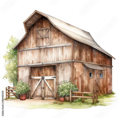 Rustic Wooden Barn with Gable Roof and Adjoining Adobe Structure