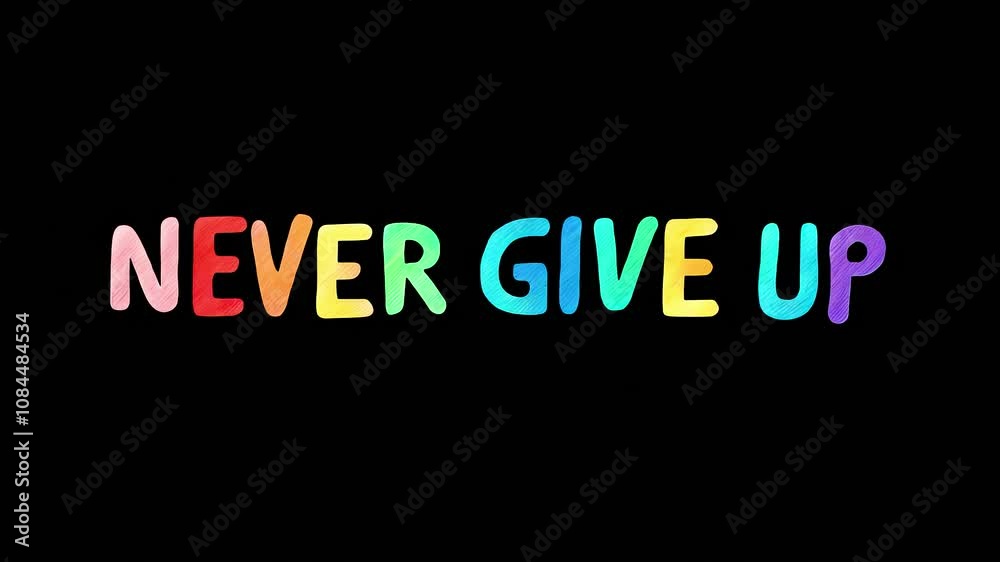 Positive motivational phrase “Never give up” colorful frase on black background Positive motivational phrase “Never give up” colorful frase on black background